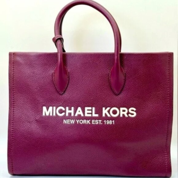 Michael Kors Handbags - Michael Kors Mirella Large Pebbled Leather Tote – Deep Plum Pebbled Leather